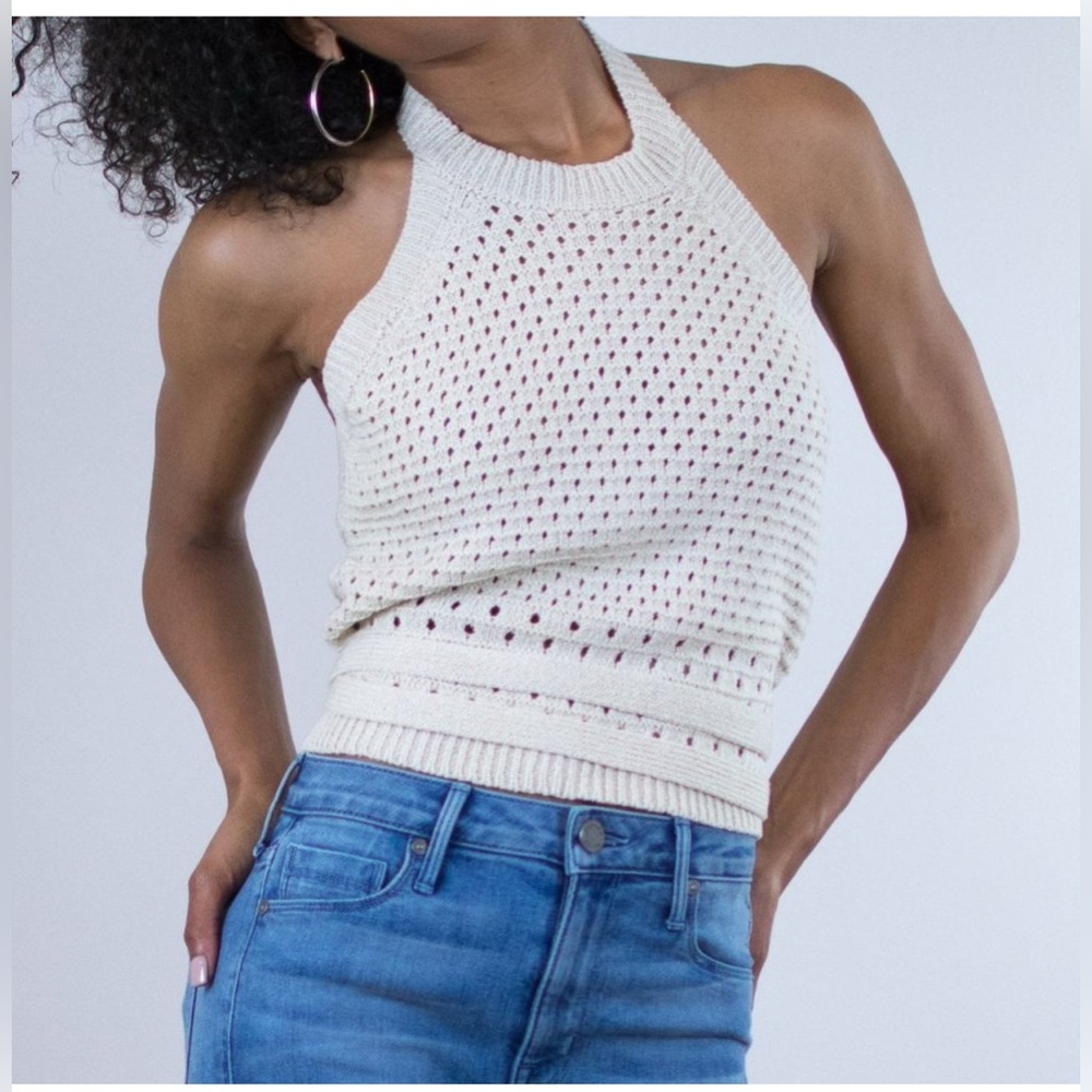 ASTR The label Mina top Cream Knit Halter Top size small #tiebacktop #halterneck